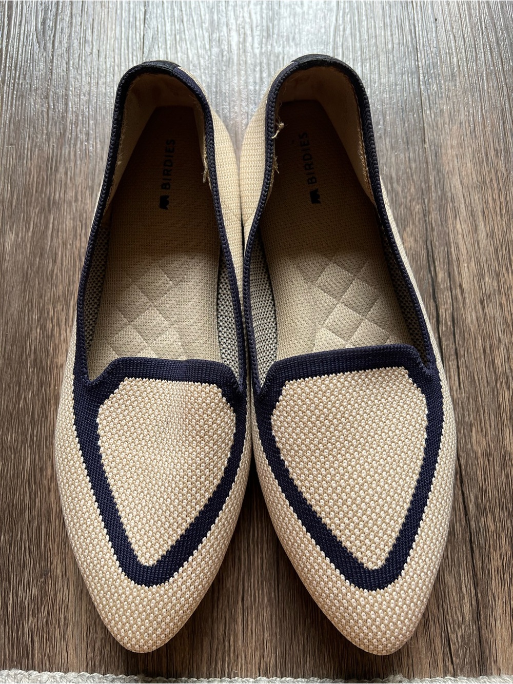 Birdies The Blackbird Eggshell/Navy Piping Knitted Flat Loafers Size 7